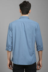 Men's Blue Casual Solid Slim Fit Full Sleeves Shirt