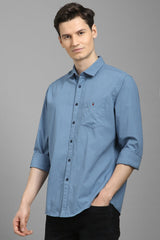Men's Blue Casual Solid Slim Fit Full Sleeves Shirt