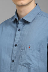Men's Blue Casual Solid Slim Fit Full Sleeves Shirt