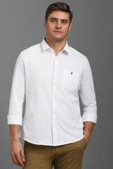Men's White Casual Solid Slim Fit Full Sleeves Shirt