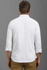 Men's White Casual Solid Slim Fit Full Sleeves Shirt