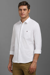 Men's White Casual Solid Slim Fit Full Sleeves Shirt