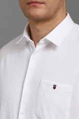 Men's White Casual Solid Slim Fit Full Sleeves Shirt