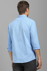Men's Blue Casual Solid Slim Fit Full Sleeves Shirt