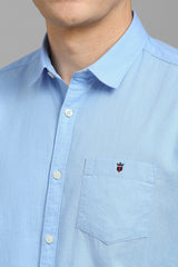 Men's Blue Casual Solid Slim Fit Full Sleeves Shirt