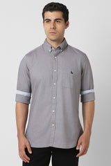 Men's Grey Casual Slim Fit Solid Full Sleeves Shirt