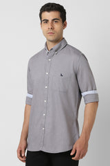 Men's Grey Casual Slim Fit Solid Full Sleeves Shirt