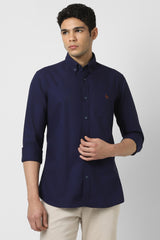 Men's Navy Casual Slim Fit Solid Full Sleeves Shirt