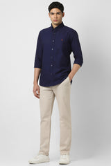 Men's Navy Casual Slim Fit Solid Full Sleeves Shirt