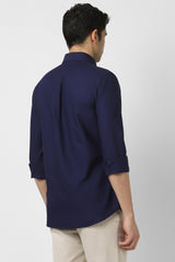 Men's Navy Casual Slim Fit Solid Full Sleeves Shirt