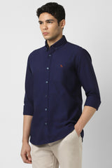 Men's Navy Casual Slim Fit Solid Full Sleeves Shirt