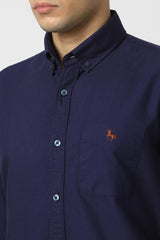 Men's Navy Casual Slim Fit Solid Full Sleeves Shirt