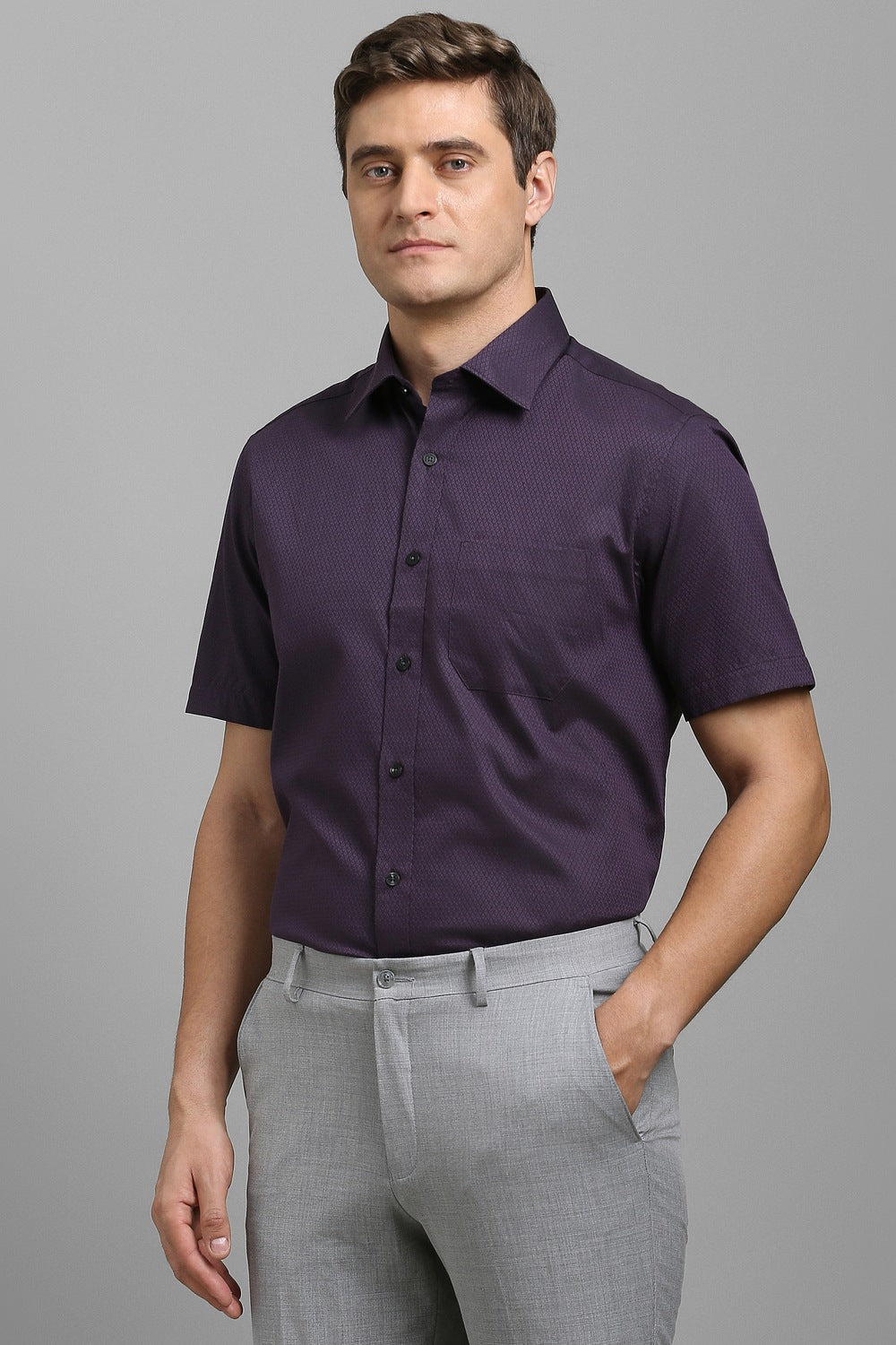 Men's Purple Casual Half Sleeves Shirt