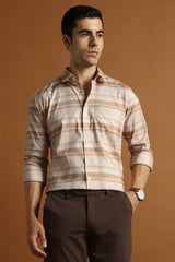 Men's Beige Work Slim Fit Checked Full Sleeves Shirt