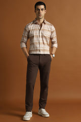 Men's Beige Work Slim Fit Checked Full Sleeves Shirt