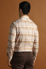 Men's Beige Work Slim Fit Checked Full Sleeves Shirt