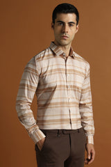 Men's Beige Work Slim Fit Checked Full Sleeves Shirt