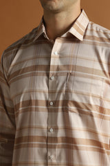 Men's Beige Work Slim Fit Checked Full Sleeves Shirt