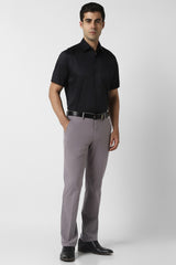 Men's Grey Formal Solid Regular Fit Trouser