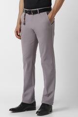 Men's Grey Formal Solid Regular Fit Trouser