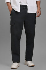Men's Black Casual Solid Baggy Trouser