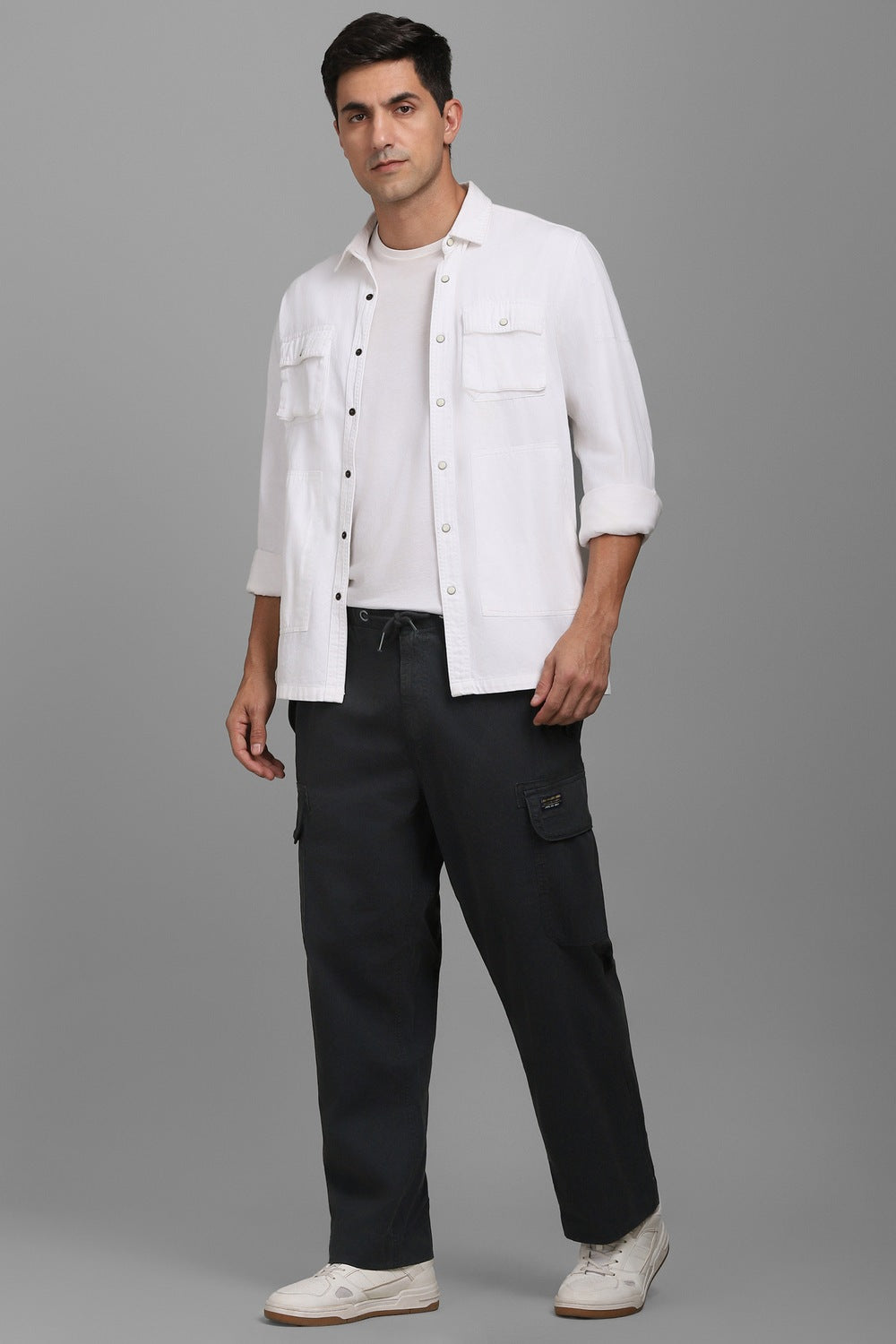 Men's Black Casual Solid Baggy Trouser