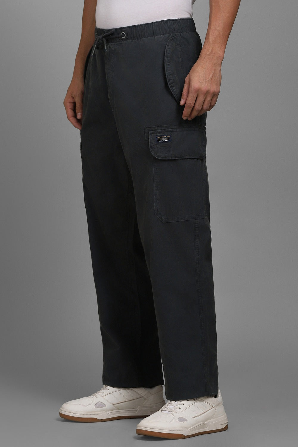 Men's Black Casual Solid Baggy Trouser