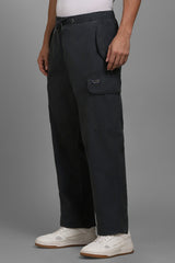 Men's Black Casual Solid Baggy Trouser