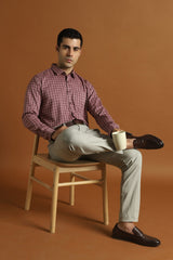 Men's Pink Work Slim Fit Checked Full Sleeves Shirt