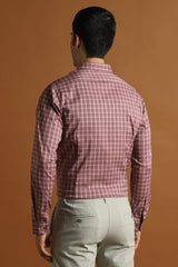 Men's Pink Work Slim Fit Checked Full Sleeves Shirt
