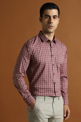 Men's Pink Work Slim Fit Checked Full Sleeves Shirt