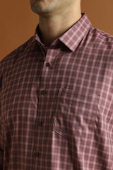 Men's Pink Work Slim Fit Checked Full Sleeves Shirt