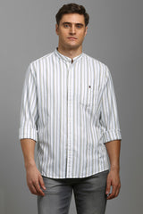 Men's White Casual Striped Slim Fit Full Sleeves Shirt