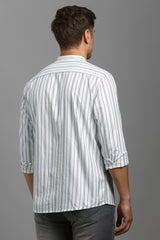 Men's White Casual Striped Slim Fit Full Sleeves Shirt