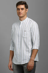 Men's White Casual Striped Slim Fit Full Sleeves Shirt