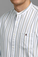 Men's White Casual Striped Slim Fit Full Sleeves Shirt