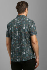 Men's Green Casual Printed Slim Fit Half Sleeves Shirt