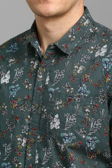 Men's Green Casual Printed Slim Fit Half Sleeves Shirt