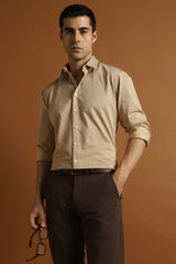 Men's Brown Work Slim Fit Printed Full Sleeves Shirt