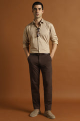 Men's Brown Work Slim Fit Printed Full Sleeves Shirt