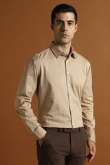 Men's Brown Work Slim Fit Printed Full Sleeves Shirt