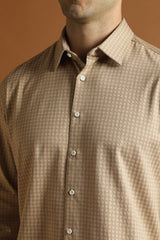 Men's Brown Work Slim Fit Printed Full Sleeves Shirt