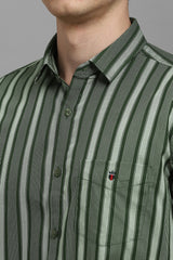 Men's Olive Casual Striped Slim Fit Half Sleeves Shirt