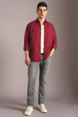 Men's Red Casual Solid Slim Fit Full Sleeves Shirt
