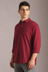 Men's Red Casual Solid Slim Fit Full Sleeves Shirt