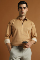 Men's Brown Work Slim Fit Printed Full Sleeves Shirt