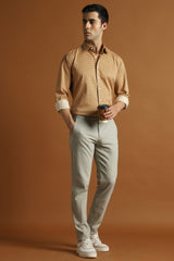 Men's Brown Work Slim Fit Printed Full Sleeves Shirt