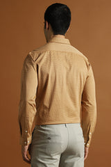 Men's Brown Work Slim Fit Printed Full Sleeves Shirt