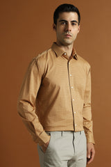 Men's Brown Work Slim Fit Printed Full Sleeves Shirt