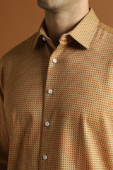 Men's Brown Work Slim Fit Printed Full Sleeves Shirt